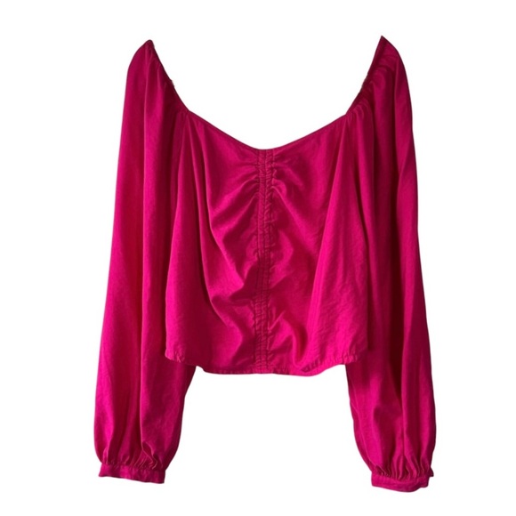 A New Day Womens Long Balloon Sleeve Ruched Front Crop Top, Pink - Picture 3 of 6